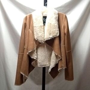 B Hip by Mojane  Faux Fur Faux Suede Shearling Wrap Jacket, S, Tan/ Cream, …